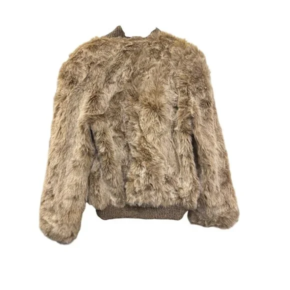 Vintage Monterey Fashions Faux Fur & Knit Womens Jacket Size 14 Tan Beige Made I - Picture 2 of 9